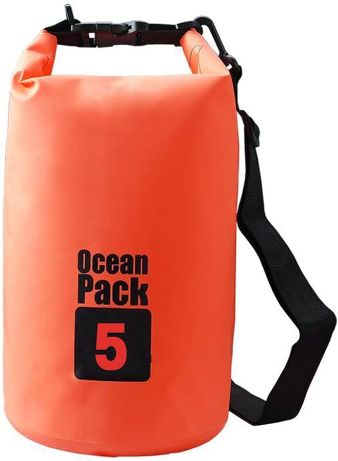 Outdoor Dry Sack/Floating Waterproof Bag 2L/3L/5L/10L/15L/20L/30L for Boating, Kayaking, Hiking, Snowboarding, Camping, Rafting, Fishing and Backpacking (Orange, 5L)