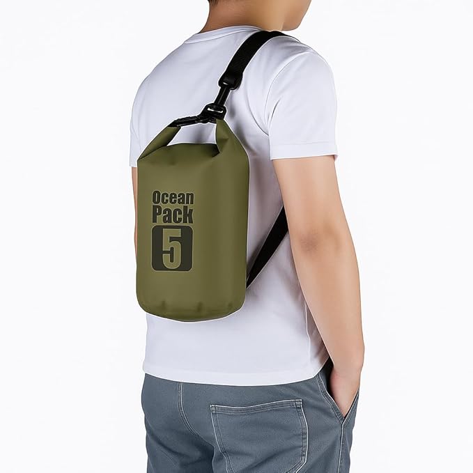 Floating Waterproof Dry Bag Backpack 5L/10L/20L, Roll Top Bag for Kayaking, Rafting, Boating, Swimming, Camping, Hiking, Beach, Fishing, Waterproof Beach Bag. (Forest green, 5L)