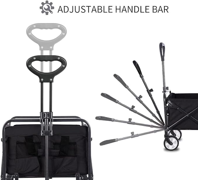 iHomey Collapsible Foldable Cart, Beach Cart Large Capacity, Heavy Duty Folding Wagon Portable, Collapsible Wagon for Sports, Shopping, Camping (Black)