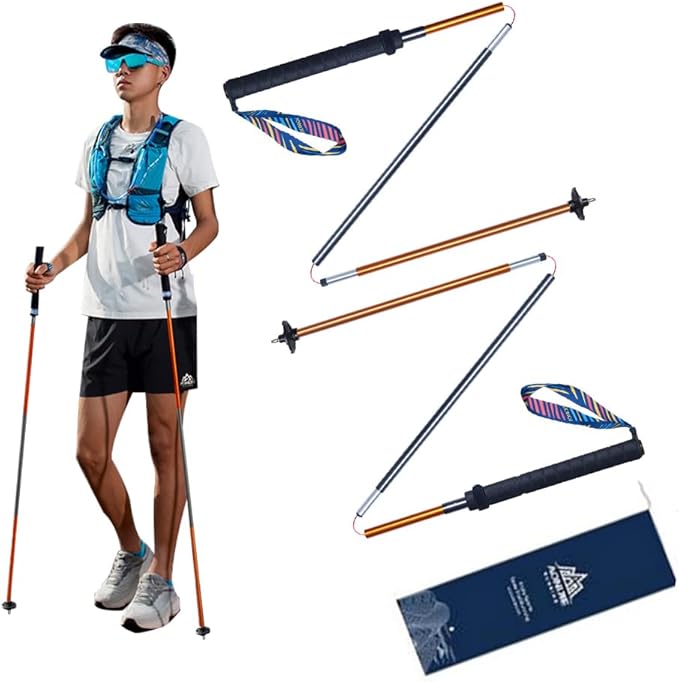 AONIJIE Trekking Poles -2 Ultralight Collapsible Carbon Fiber Hiking Poles with Anti-Shock and Quick Lock System, Folding Walking Sticks for Hiking, Camping