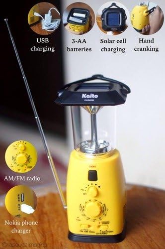 Kaito KA249W Multi-Functional Solar/Wind-up LED Camping Lantern with AM/FM NOAA Weather Radio & Cell Phone Charger, Color Yellow