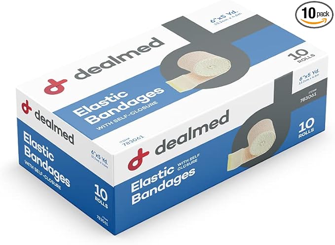 Dealmed 6" Elastic Bandage Wrap with Self-Closure – 10 Elastic Bandages, 5 Yards Stretched Compression Bandage Wrap, Wound Care Product for First Aid Kit and Medical Facilities