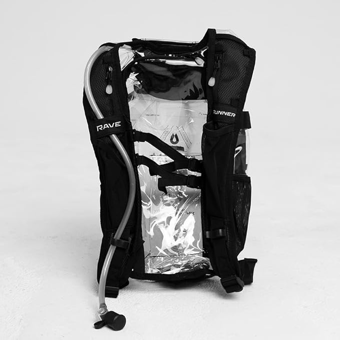RAVERUNNER® Clear Hydration Pack | Festival Approved Hydration Backpack Clear with 2L Bladder & Quick Disconnect Hose | Clear Camelbak Water Backpack, Clear Hydration Backpack, Clear Camelbak