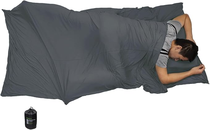 Travel Sheets for Hotel, Rayon Derived from Bamboo, Stretchy Sleep Sack for Adults, Warm Weather/Summer Sleeping Bag Liner for Camping and Travel, Rectangular with Pillow Pocket, Mummy, Cooling Sheets