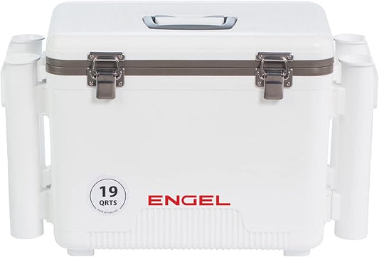Engel UC19 19qt Leak-Proof, Air Tight, Fishing Drybox Cooler with Built-in Fishing Rod Holders, Also Makes The Perfect Small Hard Shell Lunchbox for Men and Women