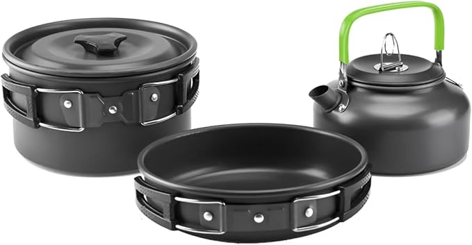 aiGear Camping Cookware Mess Kit, Non-Stick Camping Pan Pot Kettle, Lightweight Aluminum Camping Utensils, Collapsible Portable Camping Cooking Set for Outdoor Cooking Hiking Picnic