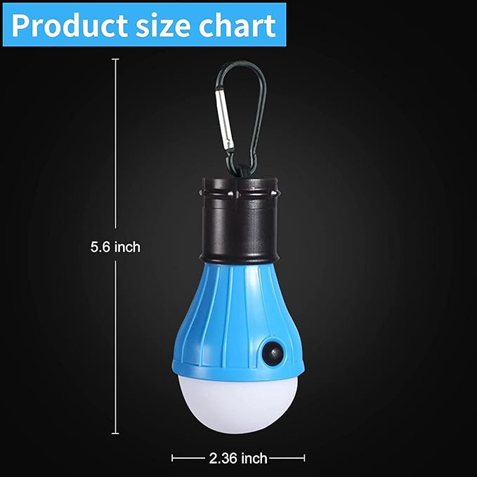 LED Camping Tent Lantern, Portable Outdoor Waterproof Emergency Light Bulb, Battery Powered with Clip Hook, Super Bright, for Hiking, Party，Camping, Fishing, Power Failure (4 Packs, Black )