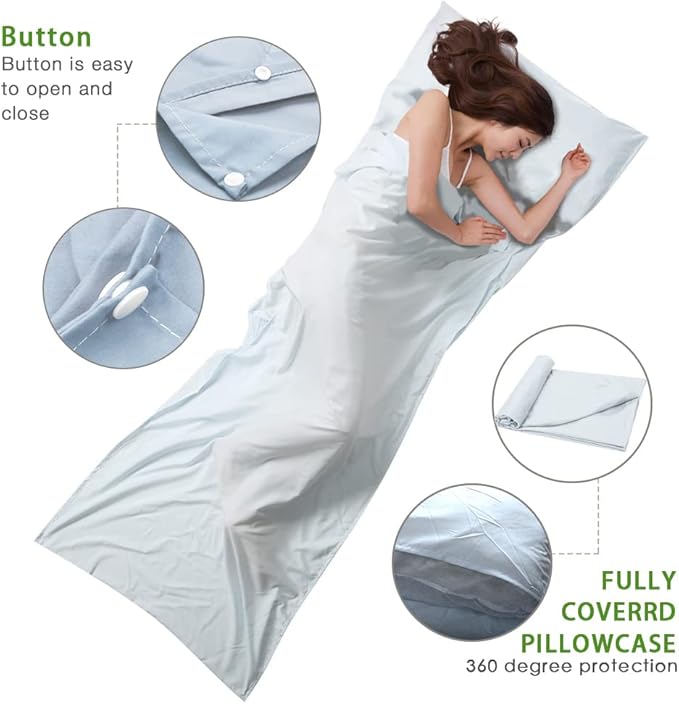 Travel and Camping Sheet Sleeping Bag Liner - Lightweight Compact and Portable Adult Sleeping Bag - Ideal for Traveling,Hostels and Camping