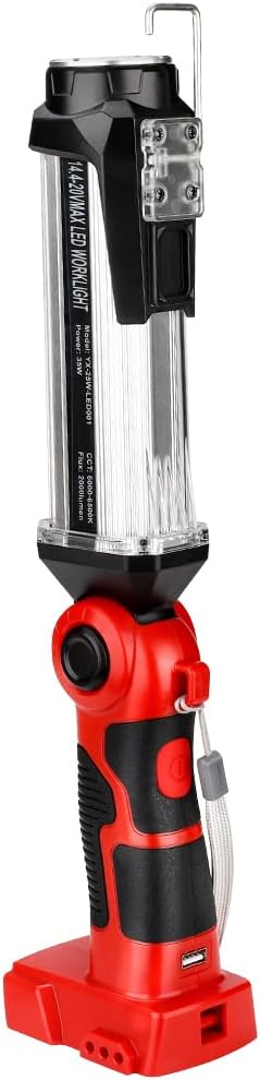 Cordless LED Work Light Compatible with Milwaukee 18v Battery, Hiesuan 35W 2000LM Outdoor Flashlight Portable Camping Lanterns with Hook, 90°Rotatable for Car Repairing, Job Site Lighting, Emergency