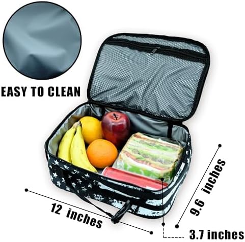 American Flag Fish Lunch Bag Insulated Reusable Lunch Box Kids Girls Boys Cooler Thermal Tote Bag For Men Women School Work Picnic