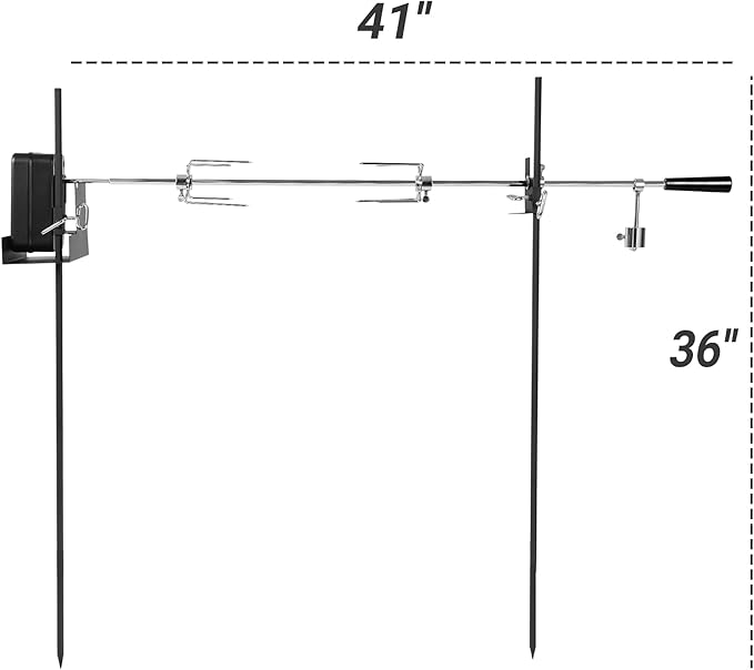 onlyfire Barbecue Rotating Cordless Dual Post Open Fire Spit Rotisserie Grill System with 38 Inch Spit Rod