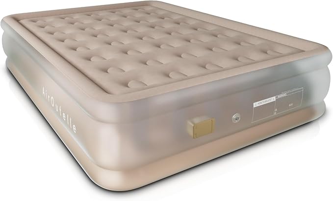 Semi-Frosted Khaki 16in Full Air Mattress with USB Pump, 600lbs Capacity-Quick Inflation, Non-Leak, Portable Foldable, Ultra-Soft Khaki Velvet Top for Camping & Guest Bed