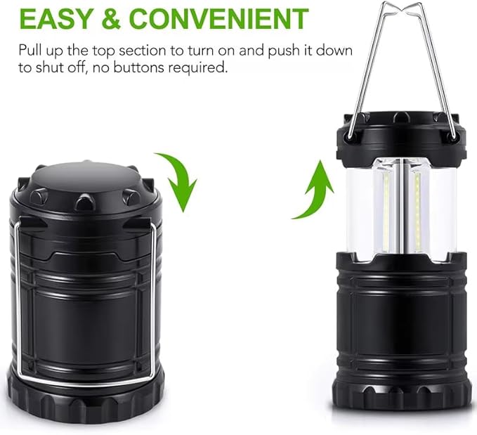 Lantern Camping Essentials Lights, Led Flashlight for Power Outages, Tent Lights for Emergency, Survival Gear and Supplies for Hurricane, Battery Operated Lamp, 2 Pack, Black