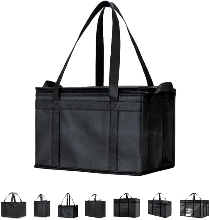 NZ home Large Insulated Cooler Bag and Food Warmer for Delivery & Grocery Shopping with Zippered Top, Black (1 Pack)