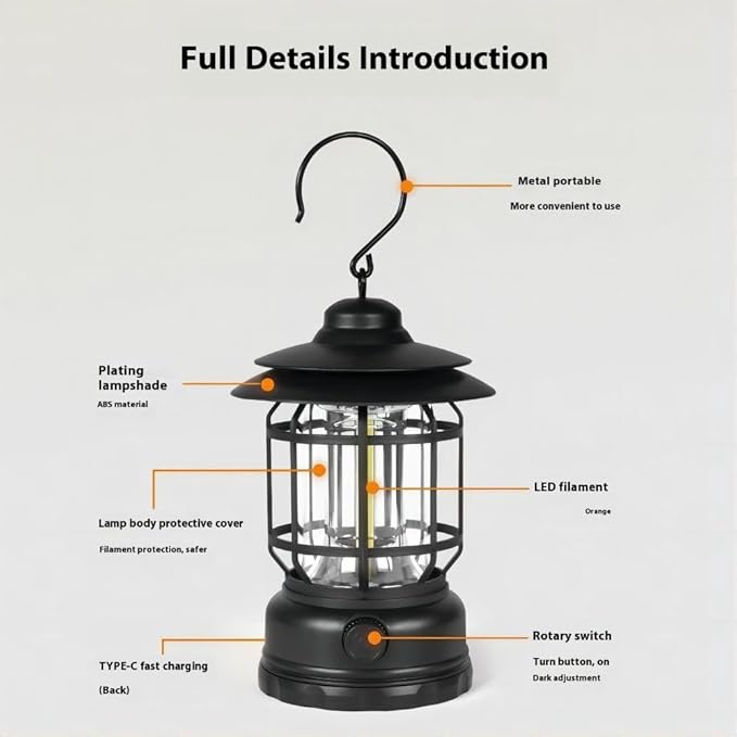 Rechargeable Camping Lantern,Outdoor Camping Light with USB Charging Port,Fearless of Wind and rain,Suitable for Garden,Courtyard,and Lawn Use(Red)