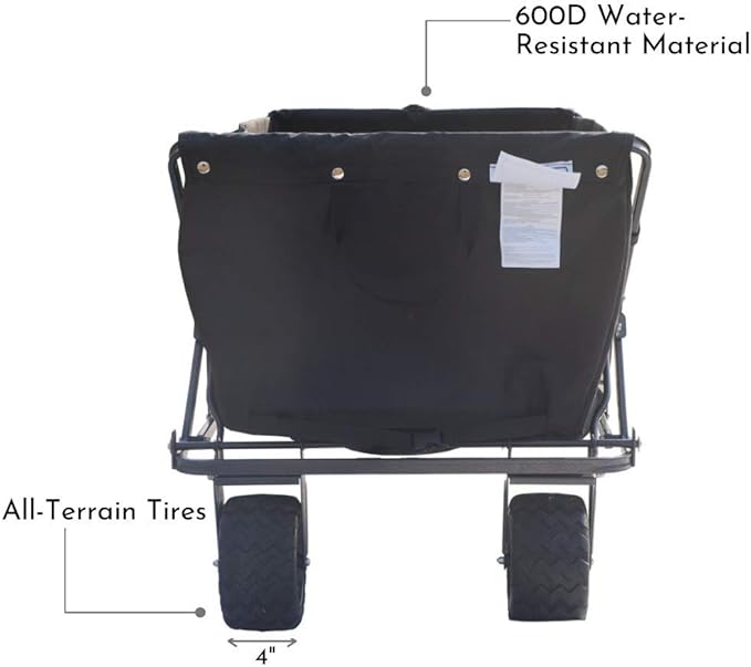 Impact Canopy Folding Collapsible Utility Wagon with All-Terrain Wheels, Black