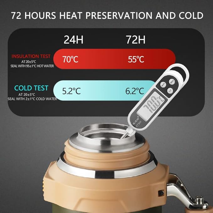Large Coffee Thermoses for Hot Drinks Stainless Steel Thermoses 2QT 64oz Vacuum Insulated Bottle With Cup Handle Keeps Liquids Hot And Cold For Up To 24 For Outdoor Gathering Camping