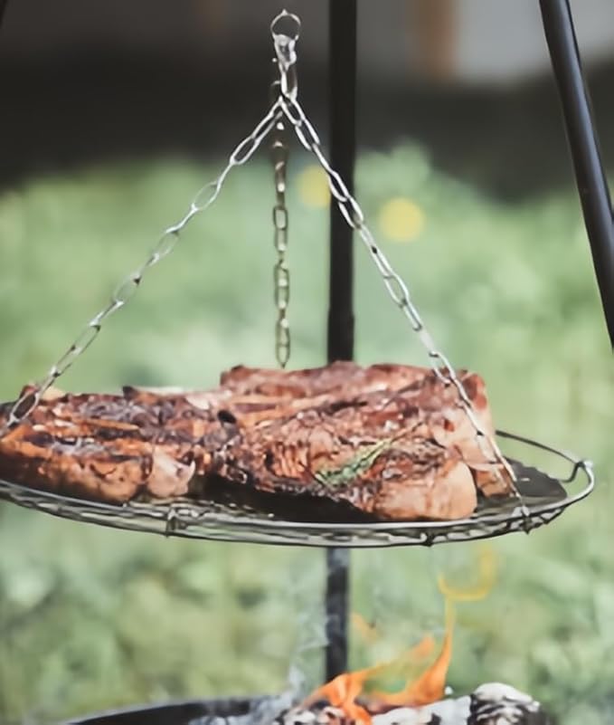 20-Inch Large Cooking Grill Basket with Chain for Outdoor Campfire Swing Grill