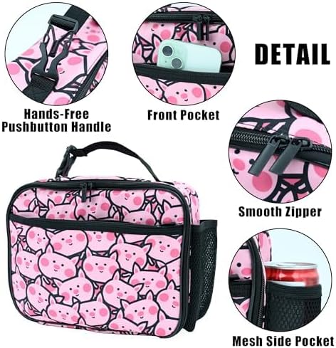 Pig Lunch Bag Insulated Reusable Lunch Box Kids Girls Boys Cooler Thermal Tote Bag For Men Women School Work Picnic