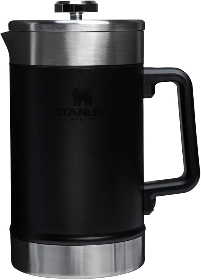 Stanley Classic Stay-Hot French Press Coffee Maker 48 oz | 5 Minute Brew, 4 Hours Hot | Mesh Filter for Coffee Grounds | Insulated Stainless Steel French Press | BPA-Free | Black 2.0