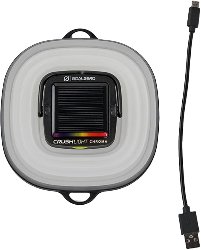 Goal Zero Crush Light Chroma Lantern Collapsible Solar Lantern 3 White Plus Multicolour Fade Plus 6 Colour Modes Turn Campsite Into A Party Built-in Solar Panel Or Charge from Any USB Port,Black