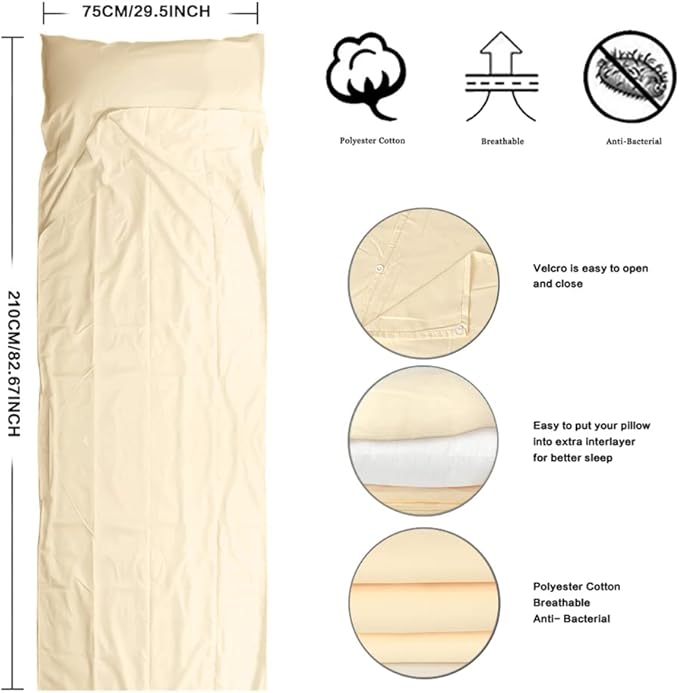 Travel and Camping Sheet Sleeping Bag Liner - Lightweight Compact and Portable Adult Sleeping Bag - Ideal for Traveling,Hostels and Camping