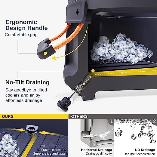 East Oak Hard Cooler 25 QT Round Ice Chest with Drain Plug Insulated Portable Outdoor Cooler for Camping Backyard Party High Capacity 28 Cans, Navy Blue