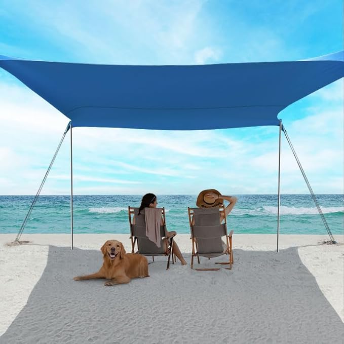 Beach Shade Tent, Portable Easy Pop Up Beach Canopy, UPF50+ Sun Protection Shelter, Windproof & Water Resistant, Perfect for Family