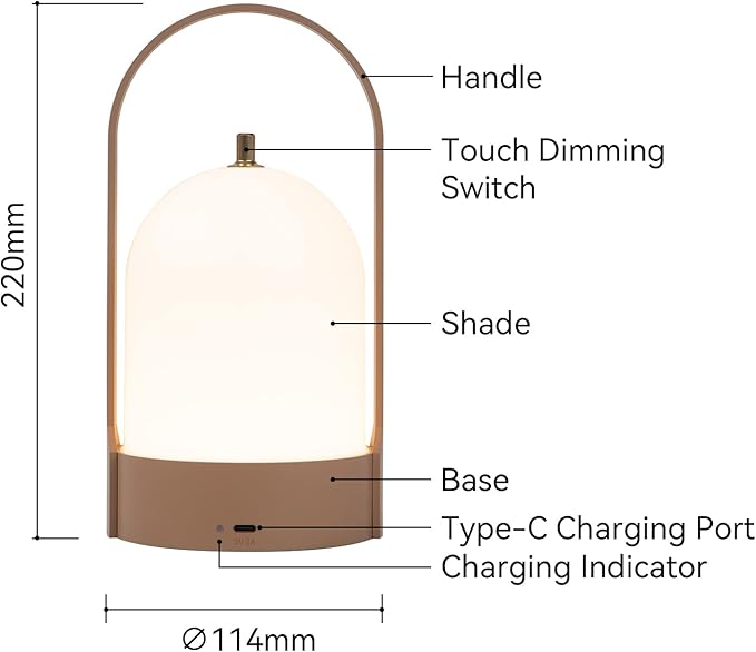 Tubicen Portable LED Cordless Rechargeable Lantern Table Lamp, 4000mAh Powerful Battery Operated Bedside Table Lamps, 4 Levels Touch Dimmable Night Light for Home Camping Dining Room Bedroom