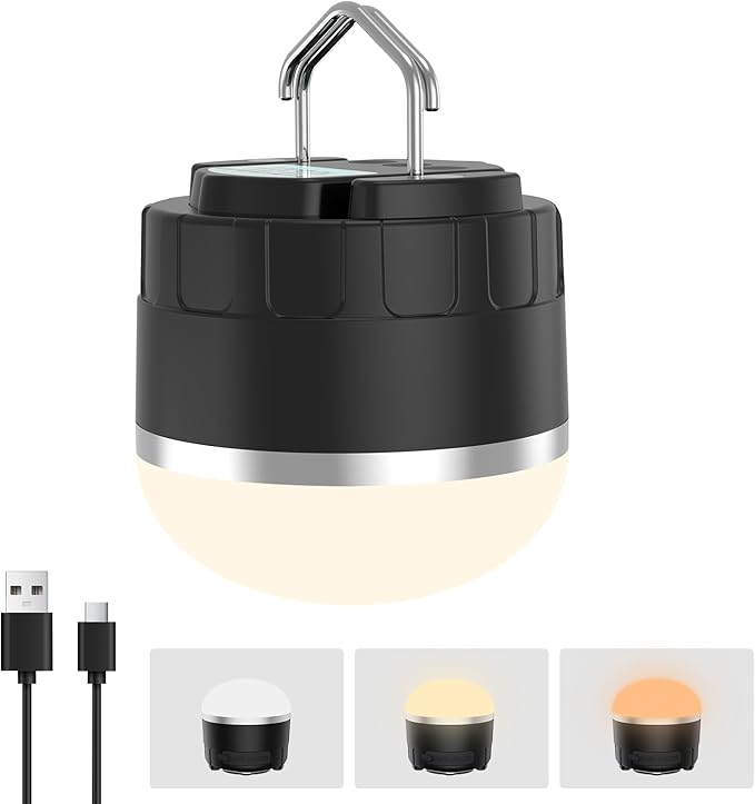 Rechargeable LED Camping Lantern 1000LM, TOHETO Portable Hanging Tent Light with 3 Colors Changing, Magnetic Base, Waterproof Emergency Hanging Light for Hurricane, Power Outages, Home, Hiking -Black