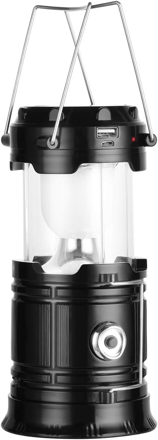 Solar Camping Lantern for Power Outages - USB Rechargeable Lamp Camping Essentials，Collapsible Portable Waterproof Solar Lights for Indoor Outdoor Emergency Light