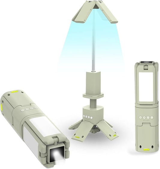 Rechargeable LED Camping Light, Telescopic Portable Work Light with 14000mAh Battery & Flashlight & 4 Panels & Magnetic Stand, Stepless Dimmable Camping Lantern for Outdoor, Power Outage, Emergency