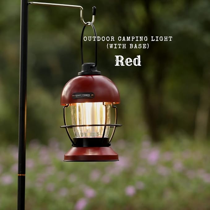 Crazy Power Camping Lantern Rechargeable LED Camping Light Premium Vintage Light 4500 mAh High Capacity Dimmable 3 Light Modes Waterproof for Camping Hiking Fishing Power Outages (CPB200 Red)