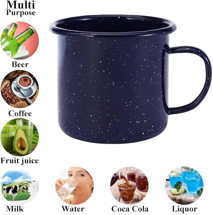 16oz Outdoor Camping Mugs- Enamel Camping Mugs-Enamel Coffee Tea Camping Cup Mugs-Coffee Tea Cups for Camping Fishing Picnic Hiking Home Office, Portable & Reusable (Blue-4 pcs)