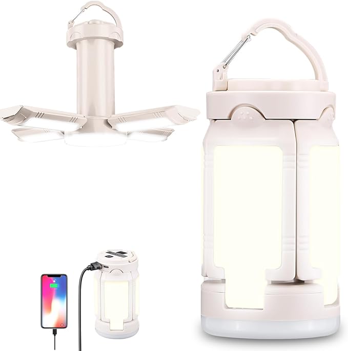 Foldable Camping Lantern, Rechargeable Camping Lights, 4000LM, 6 Light Modes, IPX4 Waterproof Tent Lights for Power Outages, Emergency, Hurricane, Hiking, 2-Pack