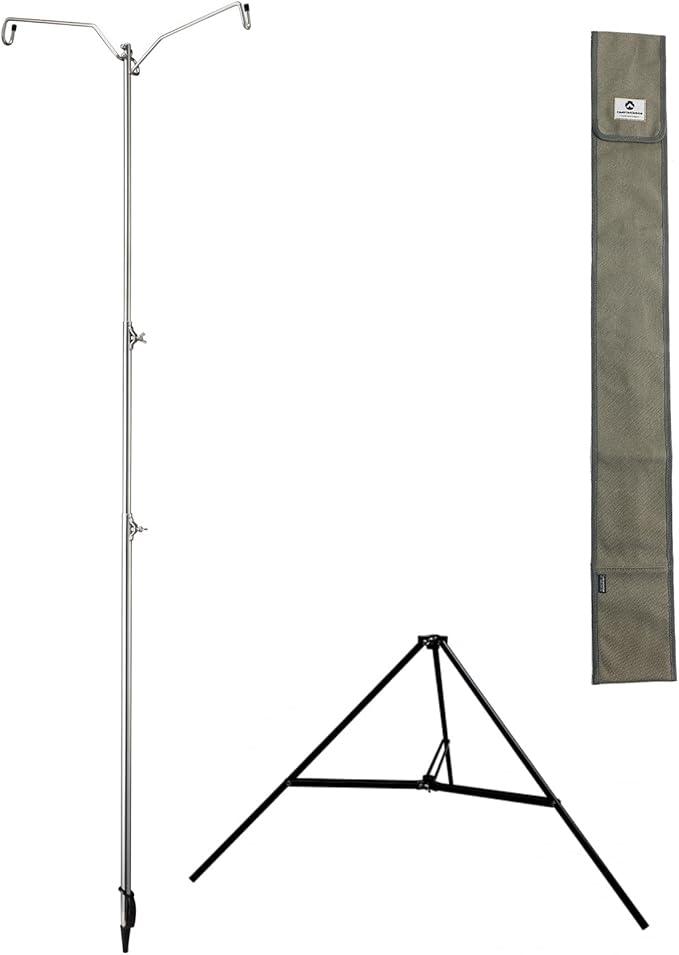 camping moon CAMPINGMOON Heavy Duty Stainless Steel Lantern Pile Driver Height Adjustable with Tripod Stand and Storage Bag D-240, D-243