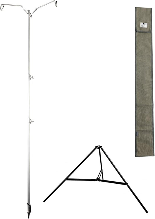 camping moon CAMPINGMOON Heavy Duty Stainless Steel Lantern Pile Driver Height Adjustable with Tripod Stand and Storage Bag D-240, D-243