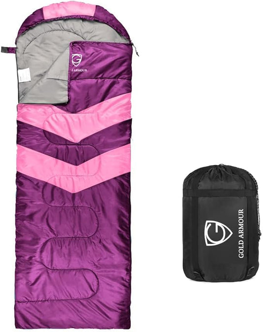 Gold Armour Sleeping Bags for Adults Cold Weather & Warm - Backpacking Camping Sleeping Bag for Kids 10-12, Girls, Boys - Lightweight Compact Camping Essentials Gear Accessories, Right Zipper