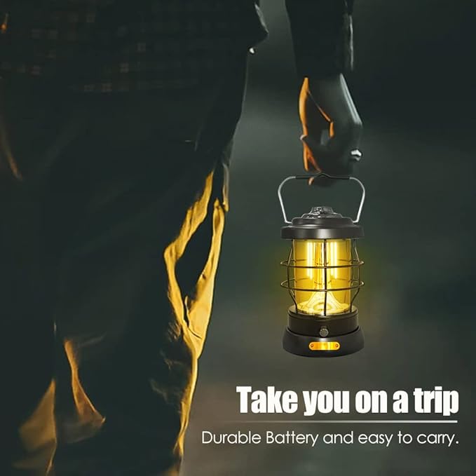 UniqueFire Retro Camping Lantern Rechargeable 1500LM 2 Modes Dimmable,Portable Electric Hurricane Lamp Hands-Free Flashlight,5000 mA High Capacity Battery LED Lanterns for Power Outages Indoor