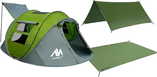 Tent Footprint + 4 Person Pop Up Tent, Waterproof Tent & 13x9 FT Large Size Ground Cloth for Camping Hiking Picnic