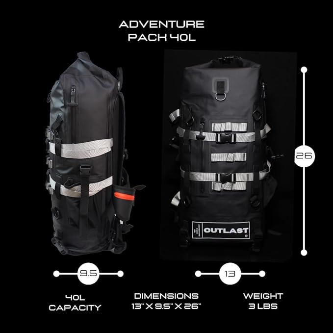 Waterproof Backpack 40L Roll Top Enclosure Dry Bag Fishing Backpack, Hiking,Camping Adventure Ready (Black)