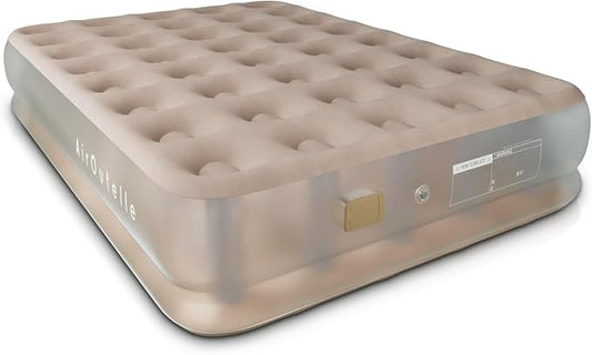 Semi-Frosted Full Size Air Mattress - 13 Raised Comfort Inflatable Mattress, 550lb Capacity w/USB Pump | Ultra Plush Khaki Velvet Top | Camping & Guest Bed | Fast Inflation & Leak-Proof