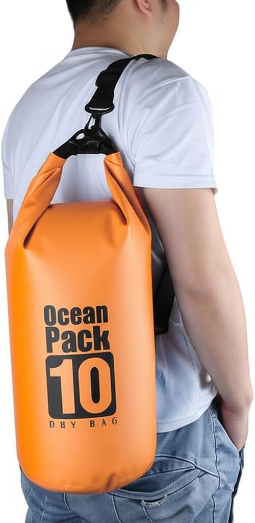 Floating Waterproof Dry Bag Backpack 5L/10L/20L, Roll Top Bag for Kayaking, Rafting, Boating, Swimming, Camping, Hiking, Beach, Fishing, Waterproof Beach Bag. (Orange, 10L)
