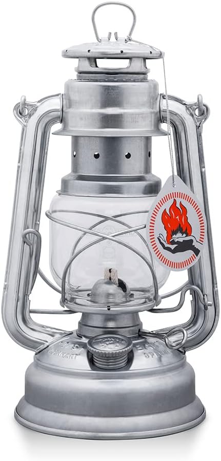 Outdoor Kerosene Fuel Lantern, German Made Weather Resistant Baby Special 276 Galvanized Hurricane Lamp for Camping or Patio, 10 Inches, Unpainted