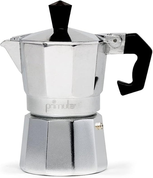 Primula Classic Stovetop Espresso and Coffee Maker, Moka Pot for Italian and Cuban Café Brewing, Greca Coffee Maker, Cafeteras, 1 Espresso Cup, Silver