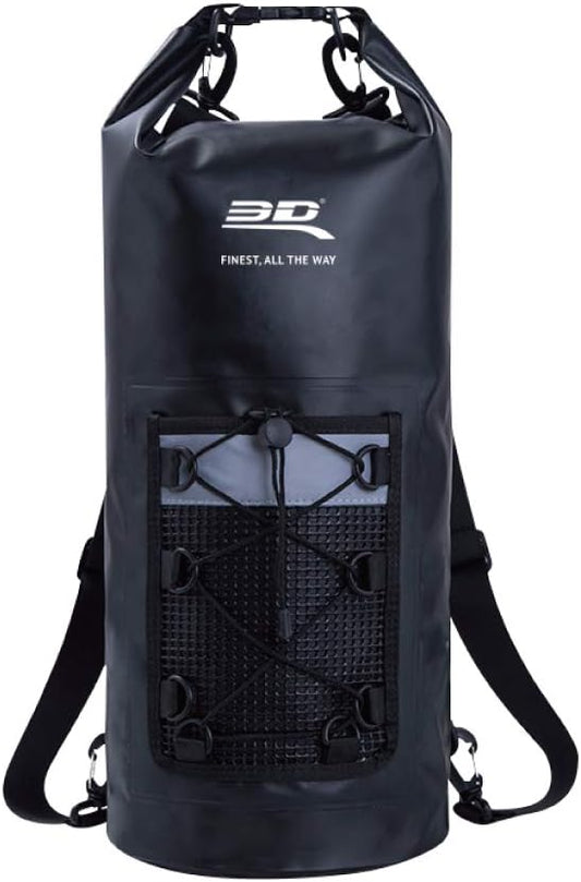 3D MAXpider Roll Top Dry Bag Backpack 30L, Waterproof Lightweight Floating Marine Drybag - Detachable Straps, Mesh Front Pocket - Travel, Hiking, Fishing, Swimming, Boating, Kayaking, Camping (Black)