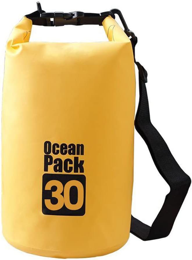 Outdoor Dry Sack/Floating Waterproof Bag 2L/3L/5L/10L/15L/20L/30L for Boating, Kayaking, Hiking, Snowboarding, Camping, Rafting, Fishing and Backpacking (Yellow, 30L)