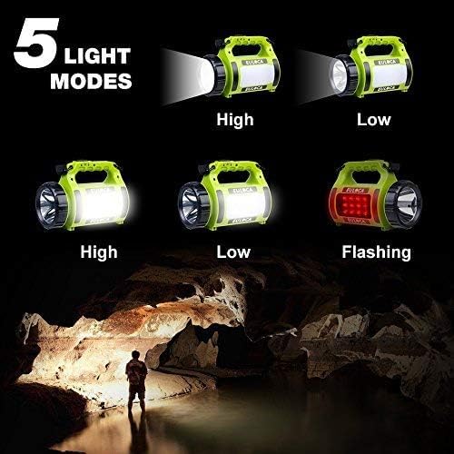 Rechargeable LED Spotlight, Multi Function Camping Lantern, 5 Light Modes, Power Bank, IPX4, Lantern Flashlight for Hurricane Emergency, Outag, Hiking, Home and More, USB Cable Included