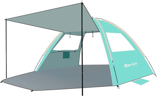 Gorich Beach Tent with Canopy - Easy Setup 3-8 Person Portable Sun Shelter, UPF 50+ UV Protection Sun Shade, Lightweight & Compact Beach Cabana for Family Travel
