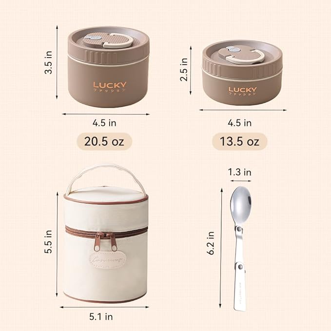 YBOBK HOME Thermal Bento Box Aldult Lunch Box, Portable Insulated Lunch Container For Work Picnic, Keep Warm Stainless Steel Food Container With Bag, Induction Cooker & Microwave Safe(Khaki 34oz)